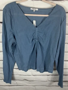 NWT Madewell Women's Size XXL Blue V-Neck Long Sleeve Ruched Blouse - Picture 1 of 6