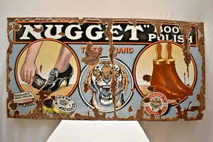 Vintage Enamel Porcelain Sign Nugget Boot Polish Tiger Brand Imperial Enamel C"4 - Picture 1 of 8