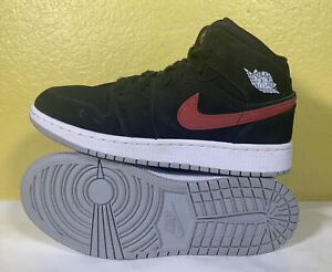 Youth Air Jordan 1 Mid Multi-Color Swoosh Black / Red Shoes 554725-065 Size 5.5Y