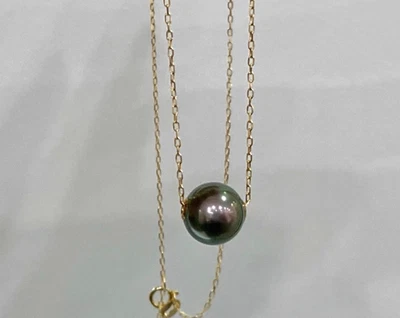 GENUINE AAA++ 9-10MM black SOUTH SEA REAL PEARL NECKLACE 18" 18K GOLD - Image 1 of 2