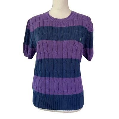 Suéter a rayas tejido con cable POLO Ralph Lauren para mujer talla XL púrpura preppy Foto 1 de 4