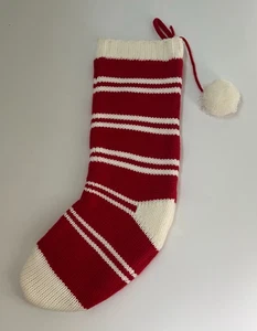 Wondership Knit Striped Christmas Stocking Red Ivory Cream One Pom - Picture 1 of 4