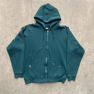 Vintage 90s Green Blank zip-up Hoodie size L - Picture 1 of 6