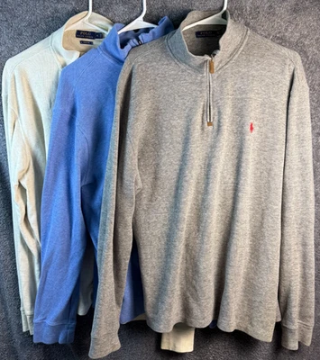 Lot of 3 Polo Ralph Lauren 1/4 Zip Sweaters Size XL Cream Blue and Gray - Image 1 of 4