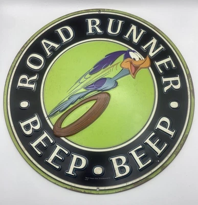 Letrero metálico Road Runner pitido redondo en relieve/angustiado 12" garaje Plymouth Foto 1 de 3