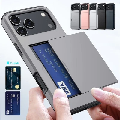 Shockproof Wallet Card Holder Case Cover For iPhone 17 16 15 14 Pro Max 13 12 11 - Image 1 of 4