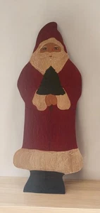 Hand Painted Folk Art Santa Claus 9” Tall Vintage 9” X 3.5” X 1” Stands - Picture 1 of 10