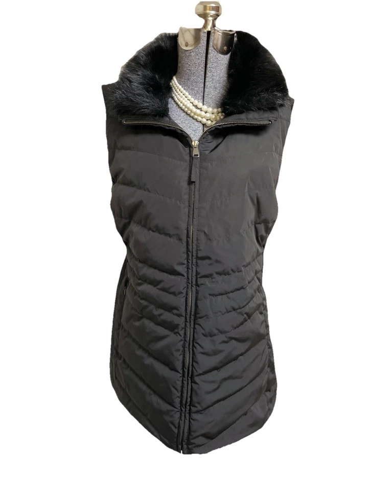 Chaleco Talbots Talla 2X Plumón Negro Imitación Piel Extraíble Bolsillos con Cremallera Preppy Fácil Cuidado Foto 1 de 4