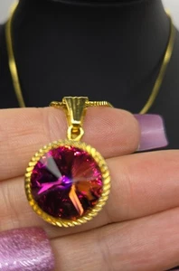 Vintage Pink Multicoloured Glass Rhinestone GoldTone New 18KGP Gold Plate Chain - Picture 1 of 19