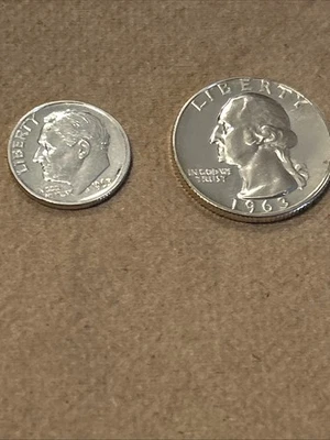 1963 Proof Roosevelt Dime /  1963 WASHINGTON Quarter Proof -Silver👍 - Image 1 of 2
