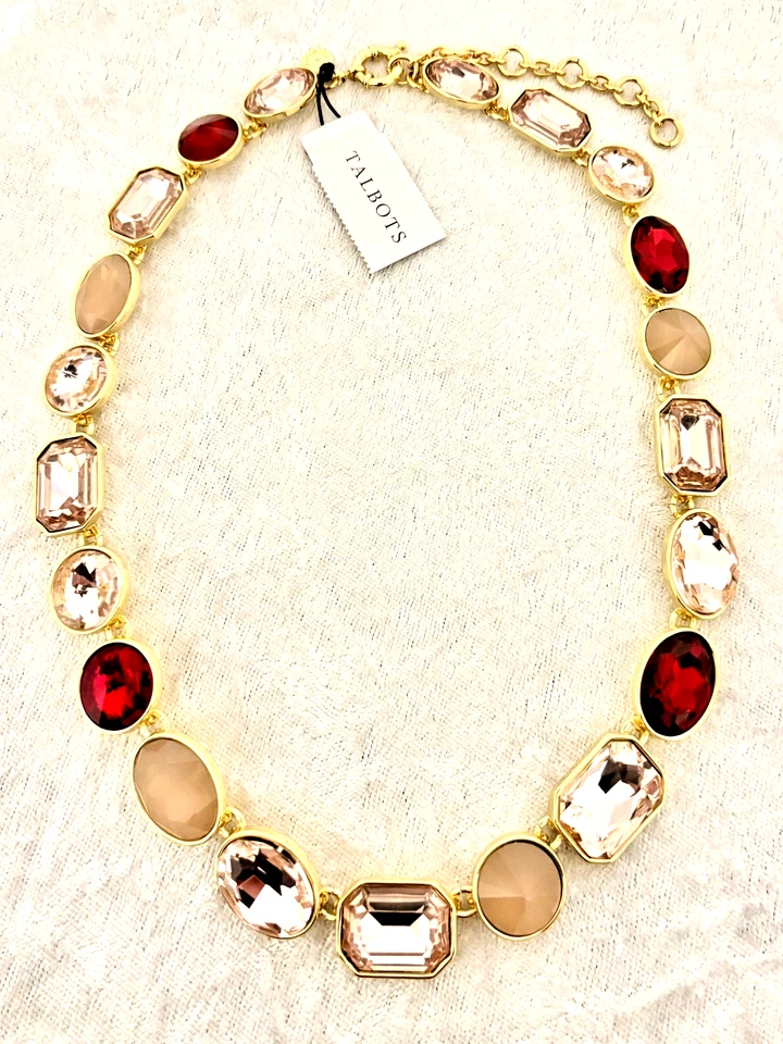 COLLAR TALBOTS RACING ROJO Y ROSA BEBÉ GRANDE, GEOMÉTRICO APEDREADO (NUEVO CON ETIQUETAS) Foto 1 de 1