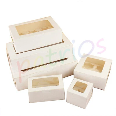 50X Windowed White Cupcake Boxes 4 / 6 / 12 Holes Cup Cakes with Removable Tray - Image 1 of 4