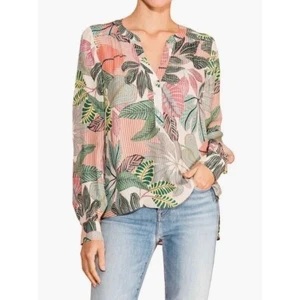 PARKER Fiore Silk Popover Tunic Top Blouse Colorful Leaf Tropical Print Small - Picture 1 of 10