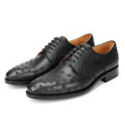 Men's Derbies Ostrich Lace Up Oxfords Leather Dress Shoes Business Exotic Retro