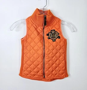 Polo Ralph Lauren Size 6 Kids Orange Challenge Quilted Equestrian Crest Vest - Picture 1 of 11