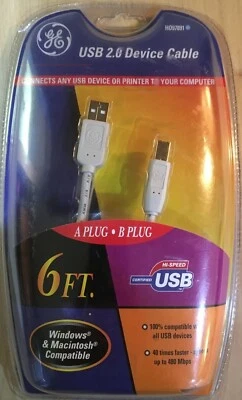 GE 6 Feet USB 2.0 Device Cable A & B Plug  Certified High Speed Windows Mac - Image 1 of 4
