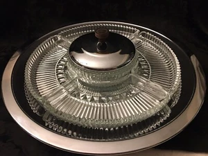 Vintage Kromex Lazy Susan No 405-21 Glass Center With 4 Trays Exquisite - Picture 1 of 4