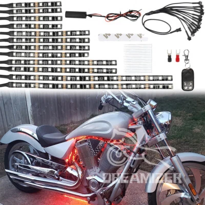 12x Motorcycle RGB Neon Underglow Strip Lights For Victory Kingpin Vegas Hammer - Image 1 of 4