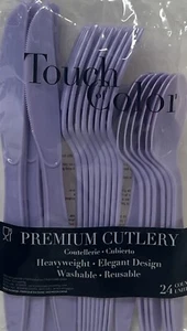 Lavender Heavy Duty Plastic Cutlery Assort. 24 Pack Tableware Party Supplies - Picture 1 of 1