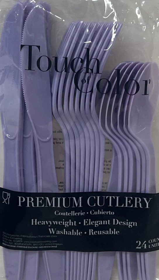 Lavender Heavy Duty Plastic Cutlery Assort. 24 Pack Tableware Party Supplies - Image 1 of 1