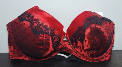 NUEVO CON ETIQUETAS Mujer Moda Bug 44DD Rojo y Negro Bordado Sujetador Forrado con Aros Foto 1 de 4