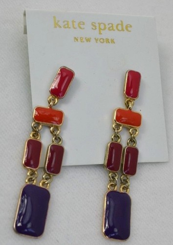 Orecchini a goccia Kate Spade Park Guell placcati oro rivestiti confetti multi lineari nuovi con etichette