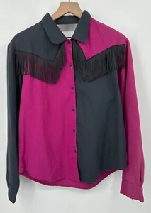 Camisa Western Collection Vintage Abotonada Mujer Grande Negra Púrpura Flecos EE. UU. - Imagen 1 de 9