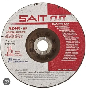 Box of 50- SAIT 22056 7"x3/32"X 7/8" A24R General Purpose Cutting Grinding Disc - Picture 1 of 7