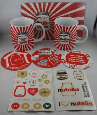 RAR!!! 8 TEILIGES NUTELLA SET - ROT/WEISE TASSEN - BRETT - UNTERSETZER -STICKER - Bild 1 von 4