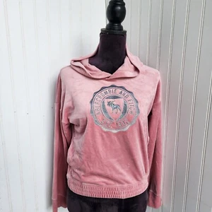 Abercrombie Kids Embroidered Girls Hoodie Velvet Pullover Long Sleeve Pink 11/12 - Picture 1 of 12