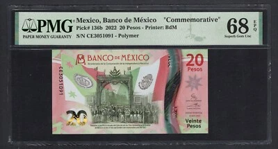 Mexico 20 Pesos 2022 P136b Commemorative Uncirculated Grade 68 - Image 1 of 2