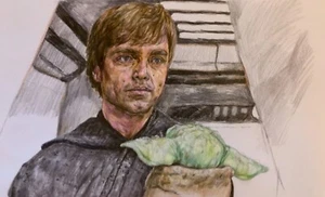 Luke Skywalker and Baby Yoda (the mandalorian) pencil drawing - Picture 1 of 1