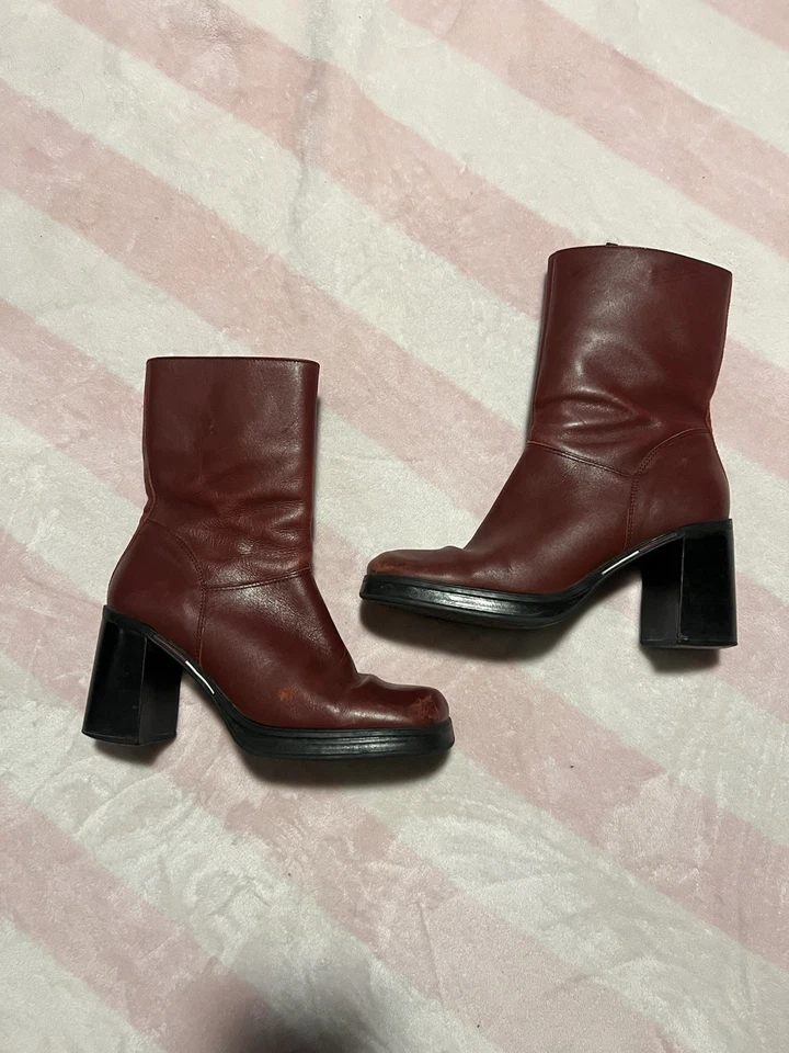 Tommy Hilfiger Y2K Cuero Tacón Grueso Botas Rojo Puntera Cuadrada Talla 8M Foto 1 de 4