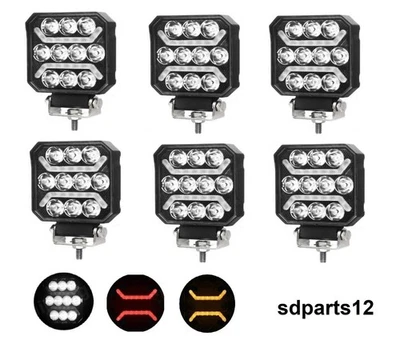 6x  Phares de Travail LED 12V 24V 15W Feu Spot+Position Ambre Rouge 4x4 Camion - Photo 1/4