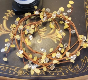 Wrapped Wire Yellow & Clear Bead Natural Garland Décor for Candles Mantle Etc - Picture 1 of 24