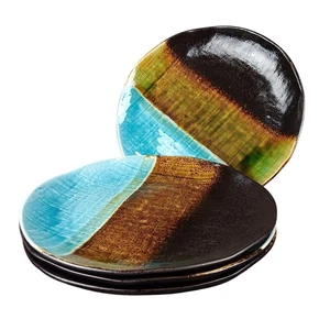 Juego de 4 platos de gres Pier 1 Cassidy marrón azul verde vajilla - Imagen 1 de 5