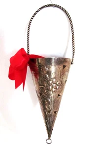 Two's Company Silver Plate Cornucopia Christmas Ornament 9" Floral Cut Out - Picture 1 of 5
