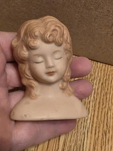 VTG Bisque Doll Head Shoulders Hole on Top Head for Crafts 2.5" Eyes Closed - Picture 1 of 14