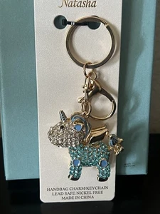 Blue Rhinestone Encrusted Unicorn Bagcharm/ Keychain Goldtone Unicorn - Picture 1 of 4