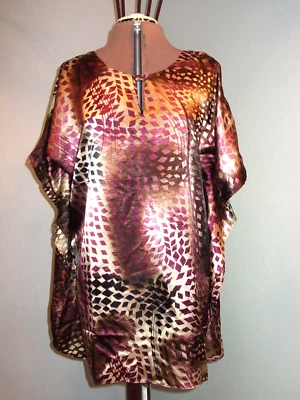 Blusa Mujer Metropolitana Talla Grande 1X Dorado Caftán Kimono Top Camisa Brillante Usada en Excelente Condición Foto 1 de 4