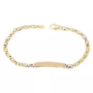 Italian 14k Two Tone Gold Engravable Baby Kids ID Bracelet 6.5" 4.7mm 3.1 grams - Picture 1 of 5