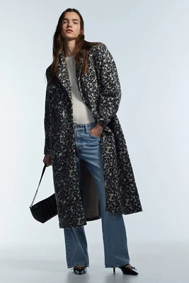 Abrigo para mujer H&M Dividido de un solo pecho gris oscuro/impresión de leopardo - talla S nuevo con etiquetas Foto 1 de 4