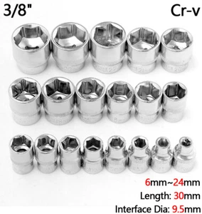 3/8" Socket Set Hexagonal Short Socket Square Drive Ratchet Socket Cr-v 6mm~24mm - Picture 1 of 32