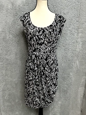 Motherhood Maternity Dress Womens Small Black White Geo Print Faux Wrap Pleated - Image 1 of 4