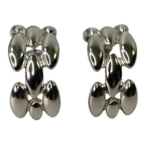Womens Earrings Chain Link Silvertone Half Hoop Pierced Jewelry Gift - Picture 1 of 4