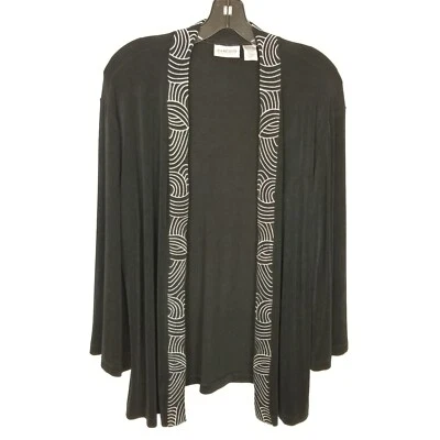 Suéter cárdigan líquido Chico's Travelers para mujer talla XL negro frente abierto Foto 1 de 4