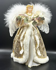 The Brass Key Porcelain Feather Wing Angel Tree Topper White Ivory Gold 16" BK