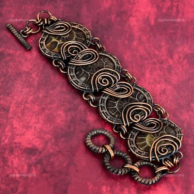 Mothers day Deal Copper Ammonite Fossil Gemstone Wire Wrapped Chain Bracelet - Image 1 of 4