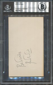 Peter Ustinov Signed Index Card Beckett Authentic Autograph *2733
