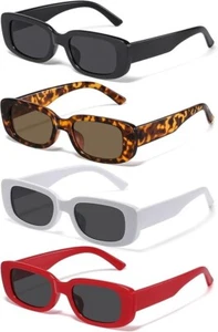 4PCS Black Leopard 1 White Red Rectangle Sunglasses UV400 Y2k Cool Square Frame - Picture 1 of 4